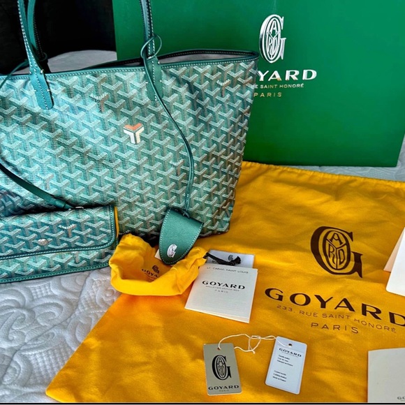 Goyard Green Chevron Tote Bag - Picture 1 of 2